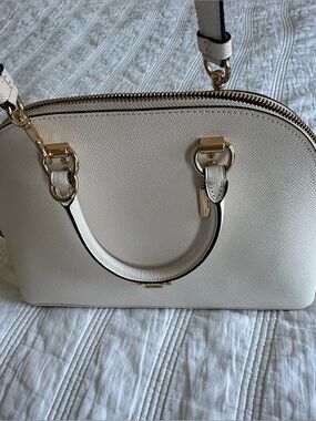 Coach Cream Saffiano Leather Top-Handle Satchel with Gold Hardware